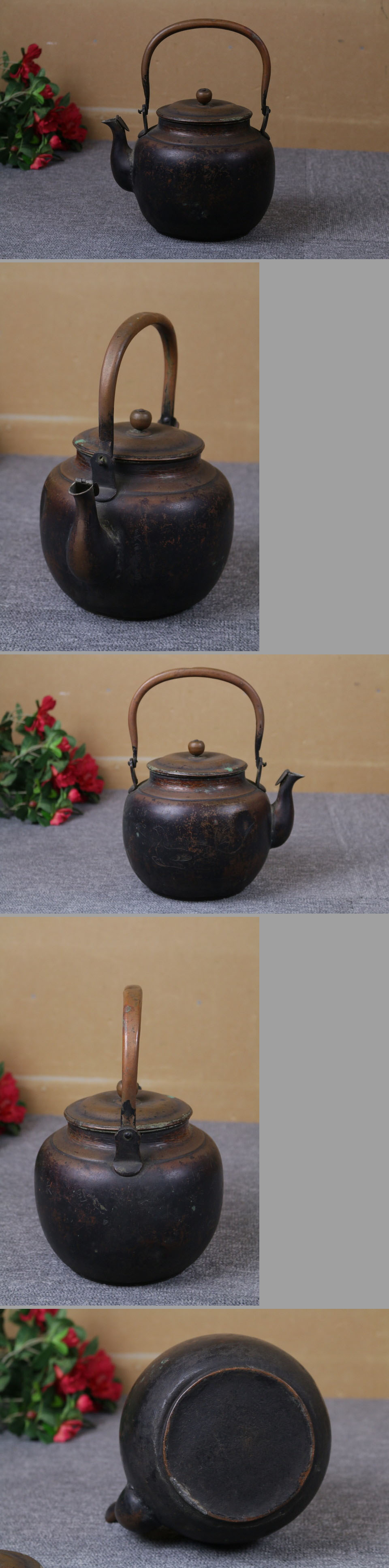 【大得価高品質】長玉堂造 銅薬缶 花鳥図 茶器 茶道具 その他